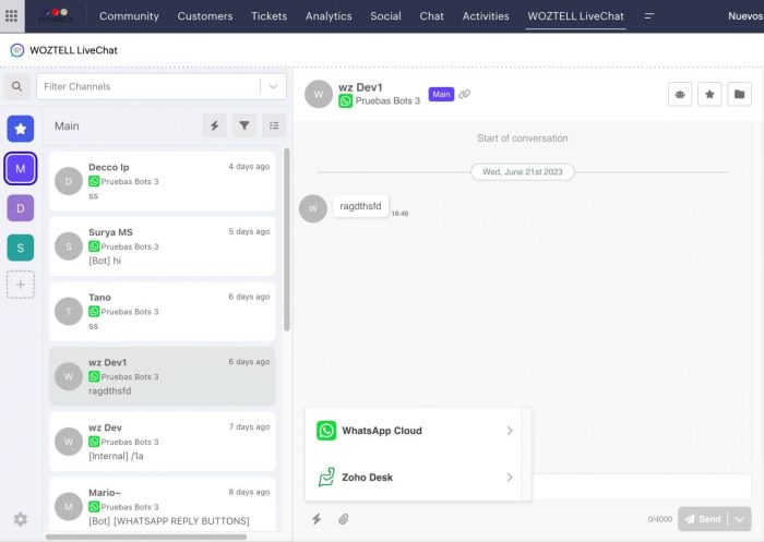 Zoho desk whatsapp